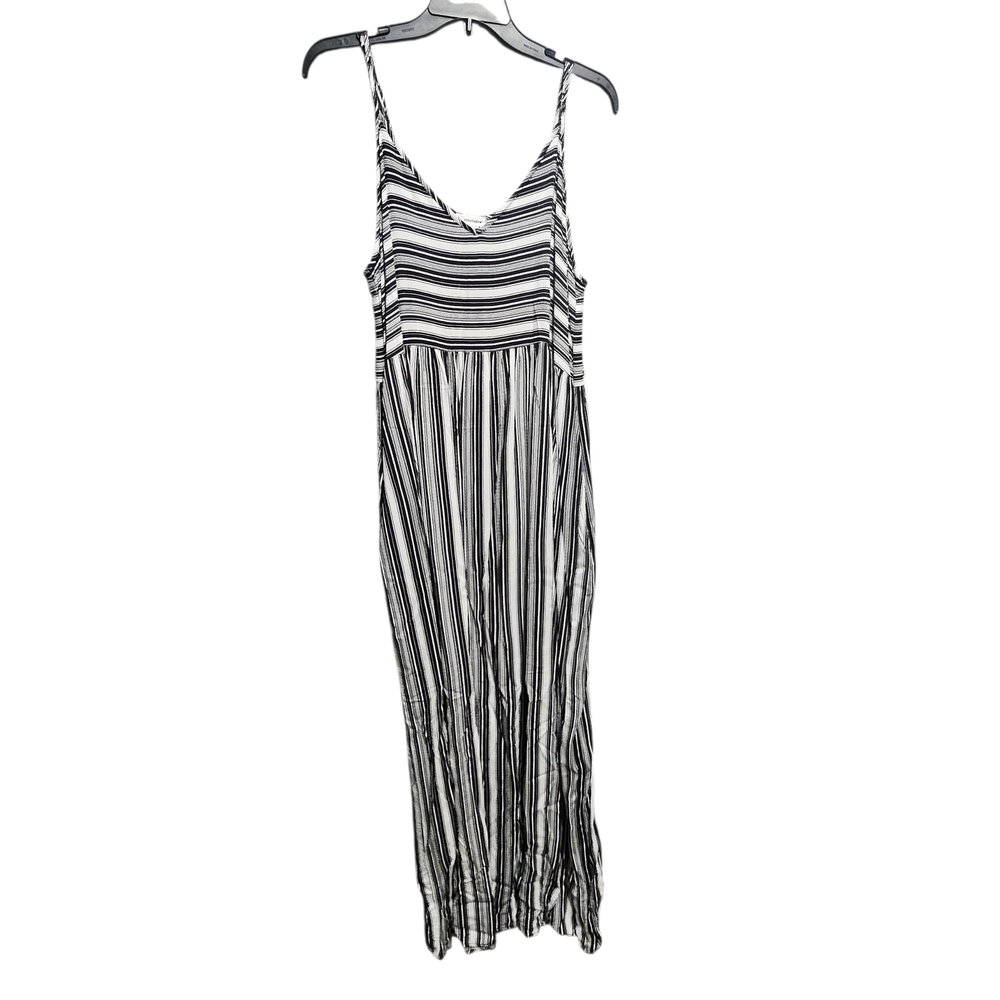 Eyeshadow Black & White Striped Maxi Dress Adjustable Straps & Pockets Sz XL